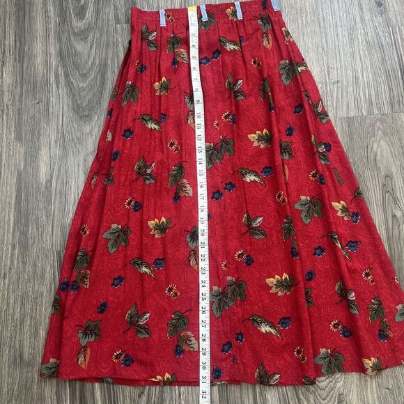 New Look Petites Vintage Long Button Front Skirt Red Floral Print Size Medium - Picture 5 of 5